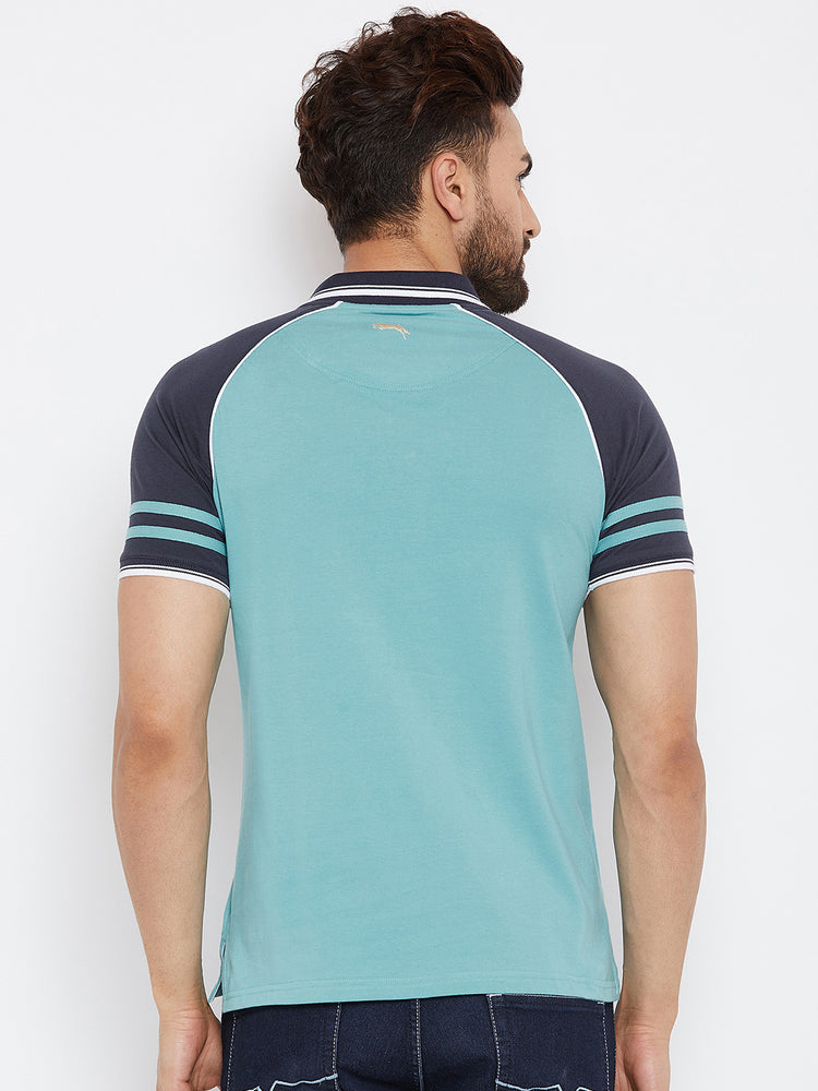 JUMP USA Men Blue Solid Polo Collar T-Shirt - JUMP USA