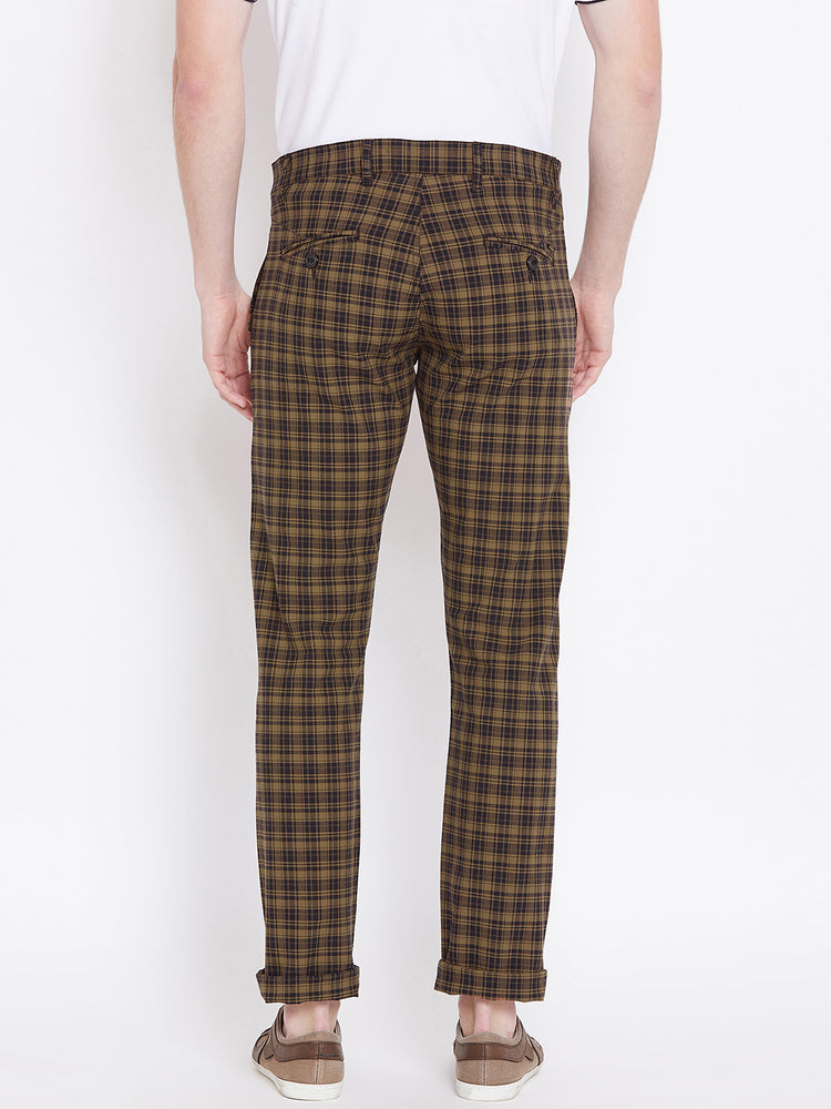 Men Brown Checked Casual Regular Fit Trousers - JUMP USA
