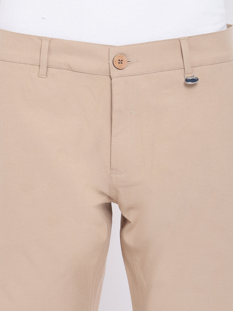 Men Casual Solid Beige Chinos - JUMP USA
