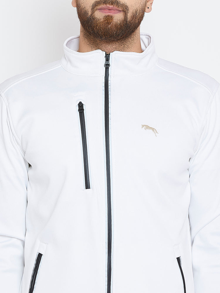 Men White Solid Sporty Jacket - JUMP USA