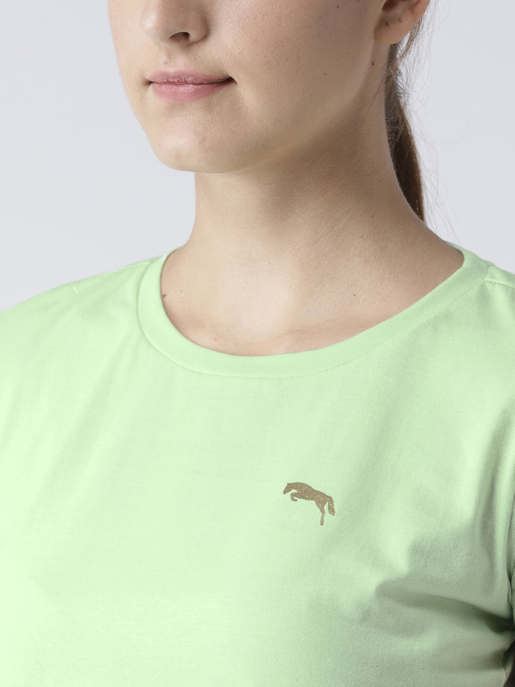 Women Solid Green T-Shirt - JUMP USA