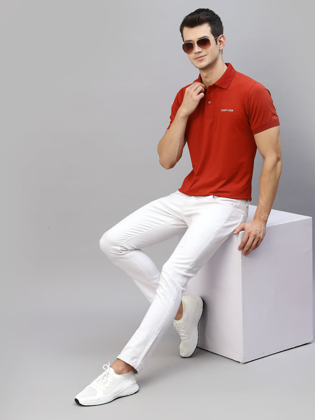 JUMP USA Men Solid Polo Collar Sports T-Shirt - Main Image