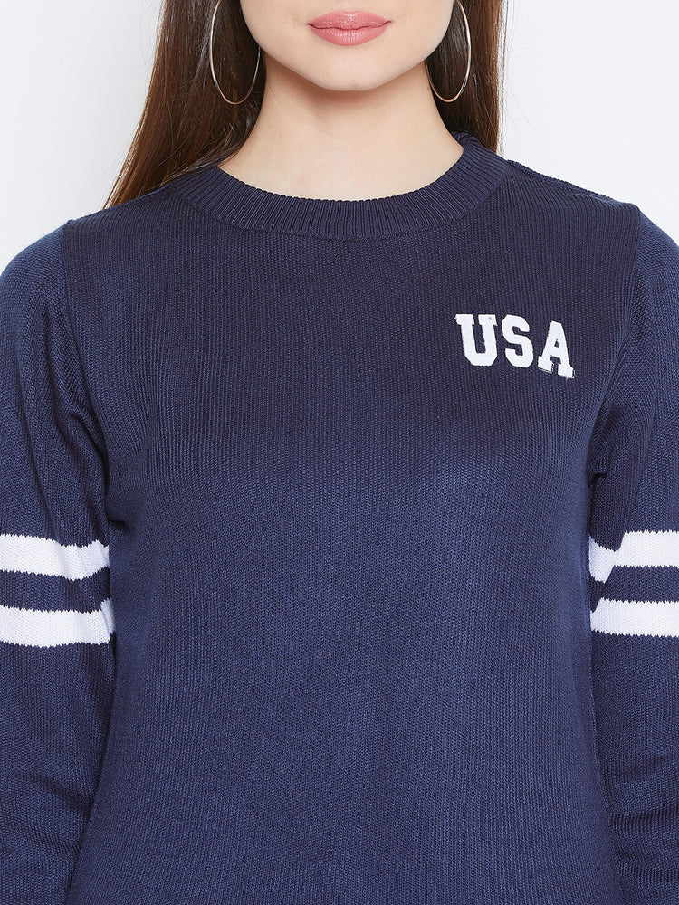 JUMP USA Women Navy Blue Solid Sweaters - JUMP USA
