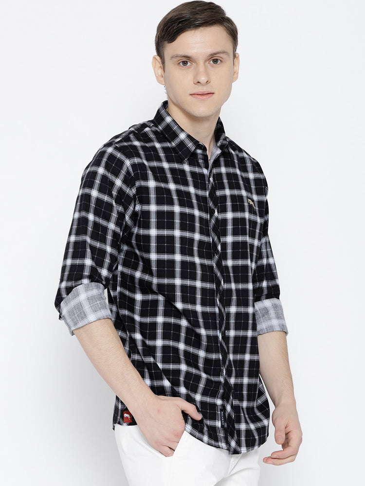 Men Black Regular Fit Checked Casual Shirt - JUMP USA