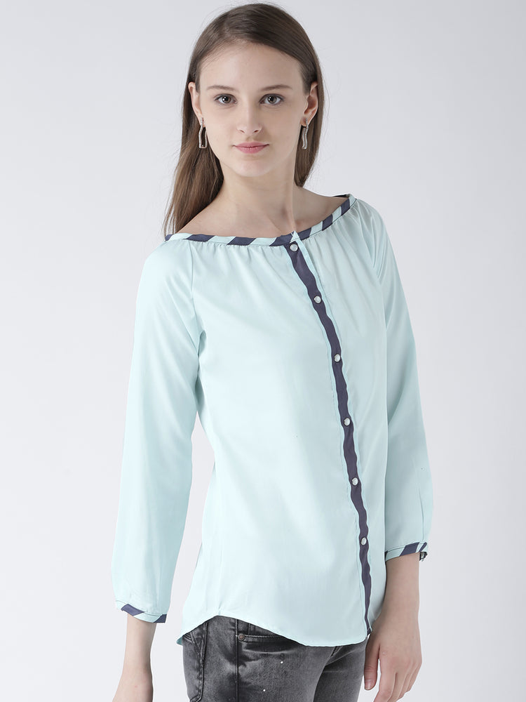 Women Blue Solid Polyester Top - JUMP USA