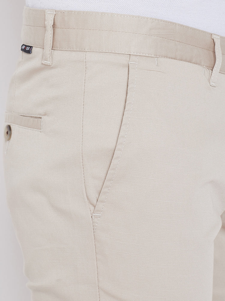 JUMP USA Men Cream Regular Fit Solid Trousers - JUMP USA