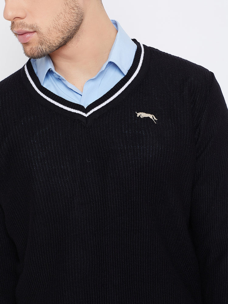 JUMP USA Men Black Self Design Pullover - JUMP USA