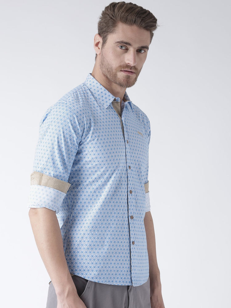 Men Blue Solid Cotton Regular Fit Shirt - JUMP USA