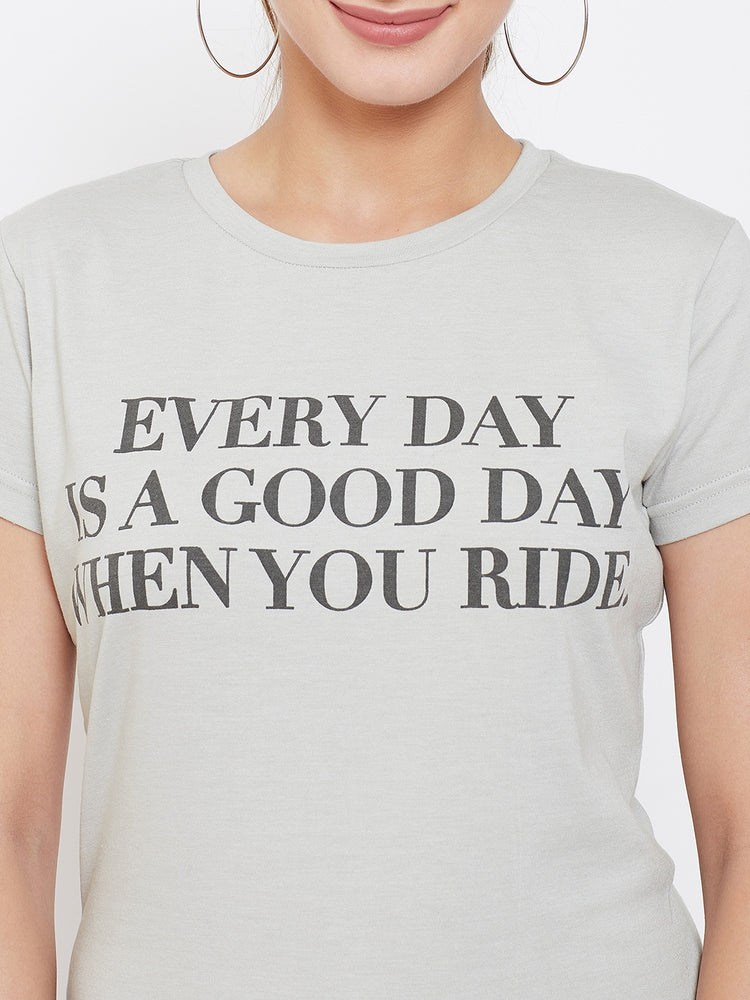 Women Grey Printed Casual Round neck T-shirt - JUMP USA