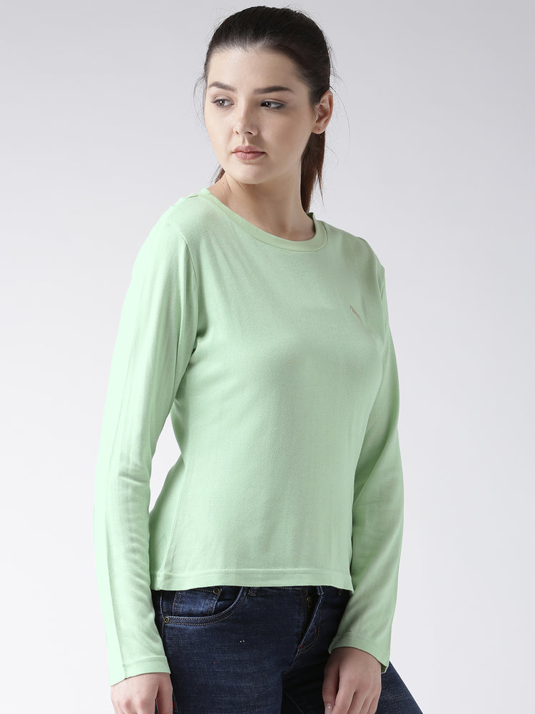 Women Teal Solid Round Neck T-shirt - JUMP USA