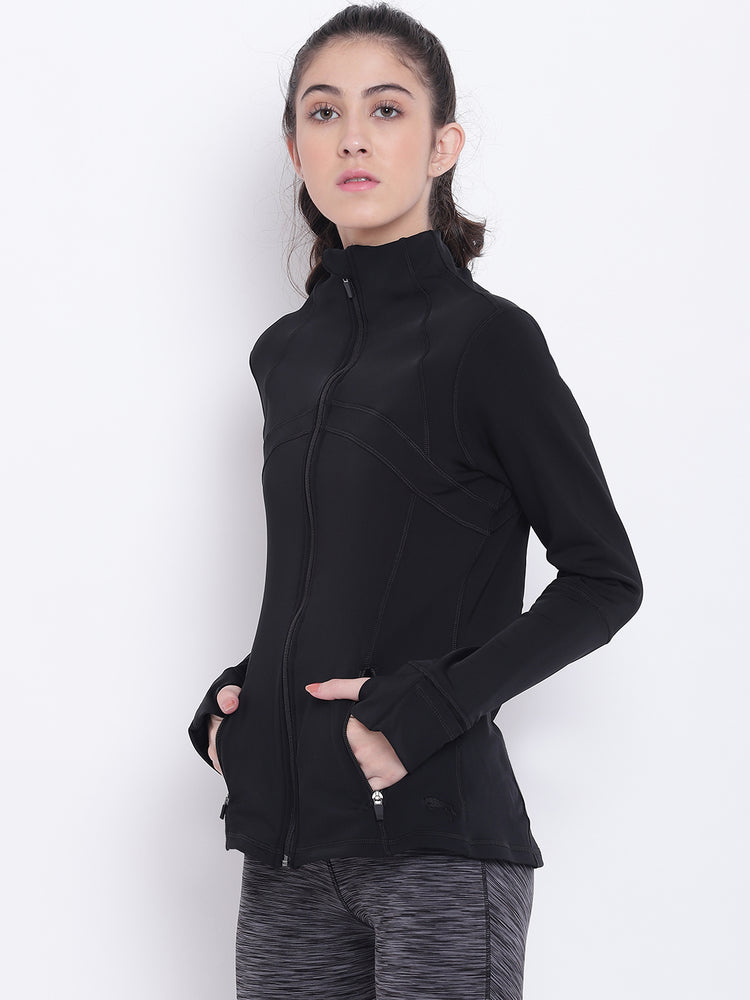 Women Black Sports Sporty Jacket - JUMP USA