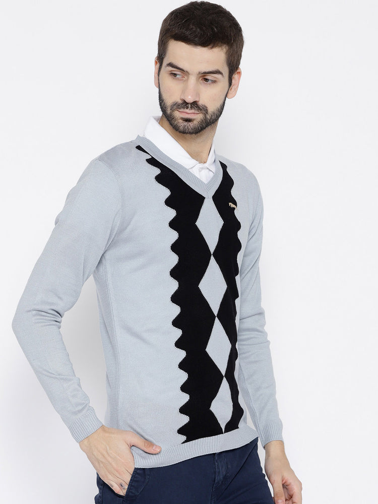 Men Blue Colourblocked Pullover - JUMP USA