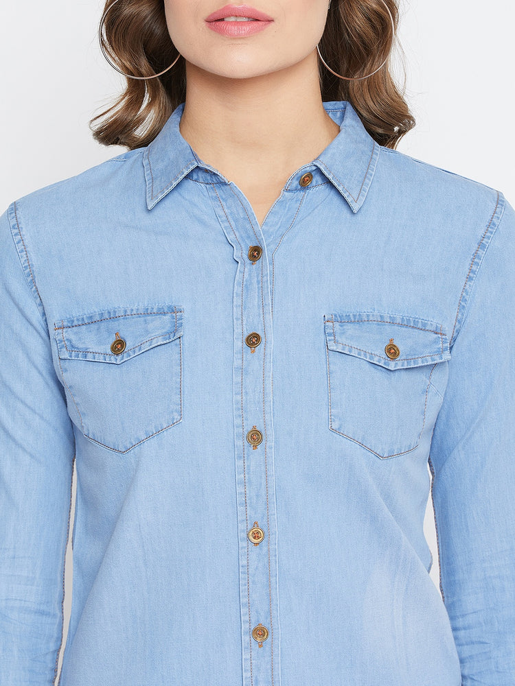 JUMP USA Women Regular Fit Blue Casual Denim Shirt - JUMP USA