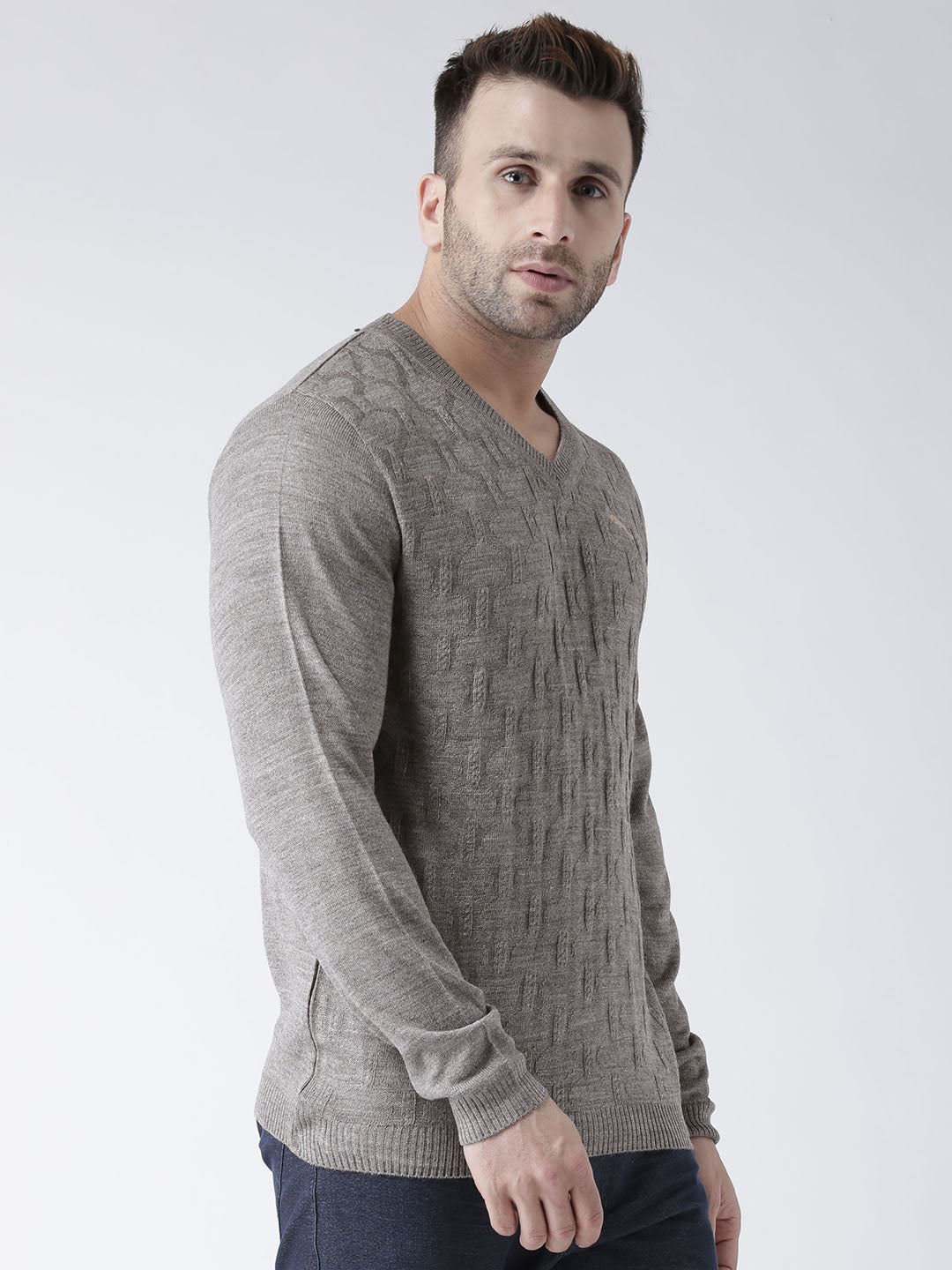 Men Beige self Design Pullover - JUMP USA