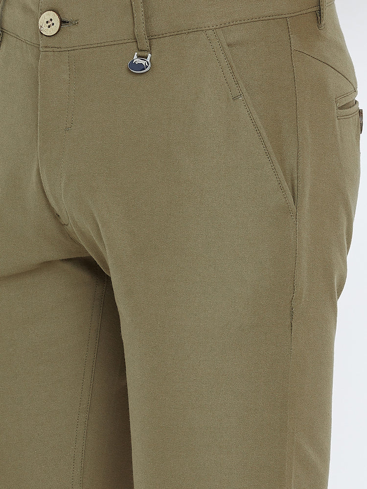 Men Olive Casual Trousers - JUMP USA