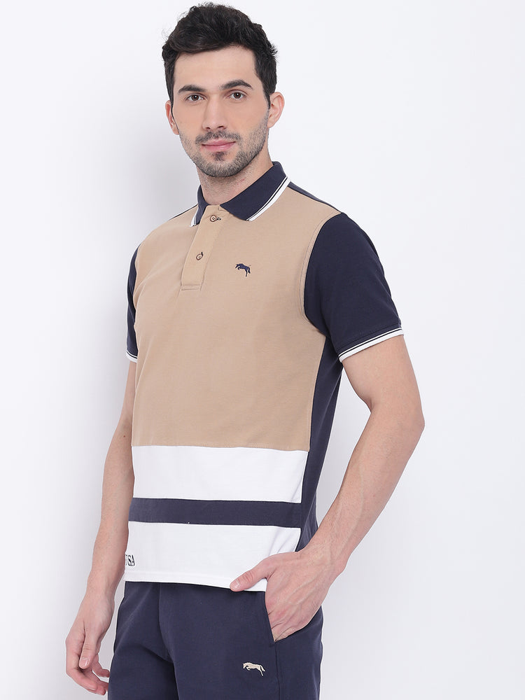 Men Casual Solid Navy Blue Polo Collar T-Shirt - JUMP USA