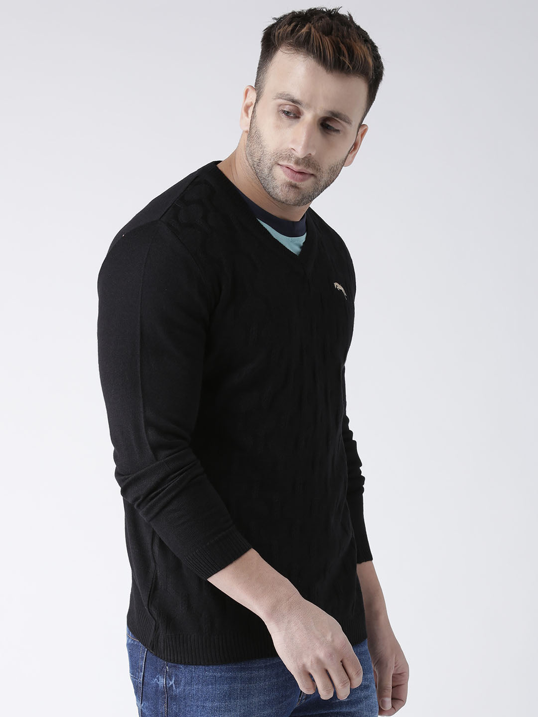 Men Black self Design Pullover - JUMP USA