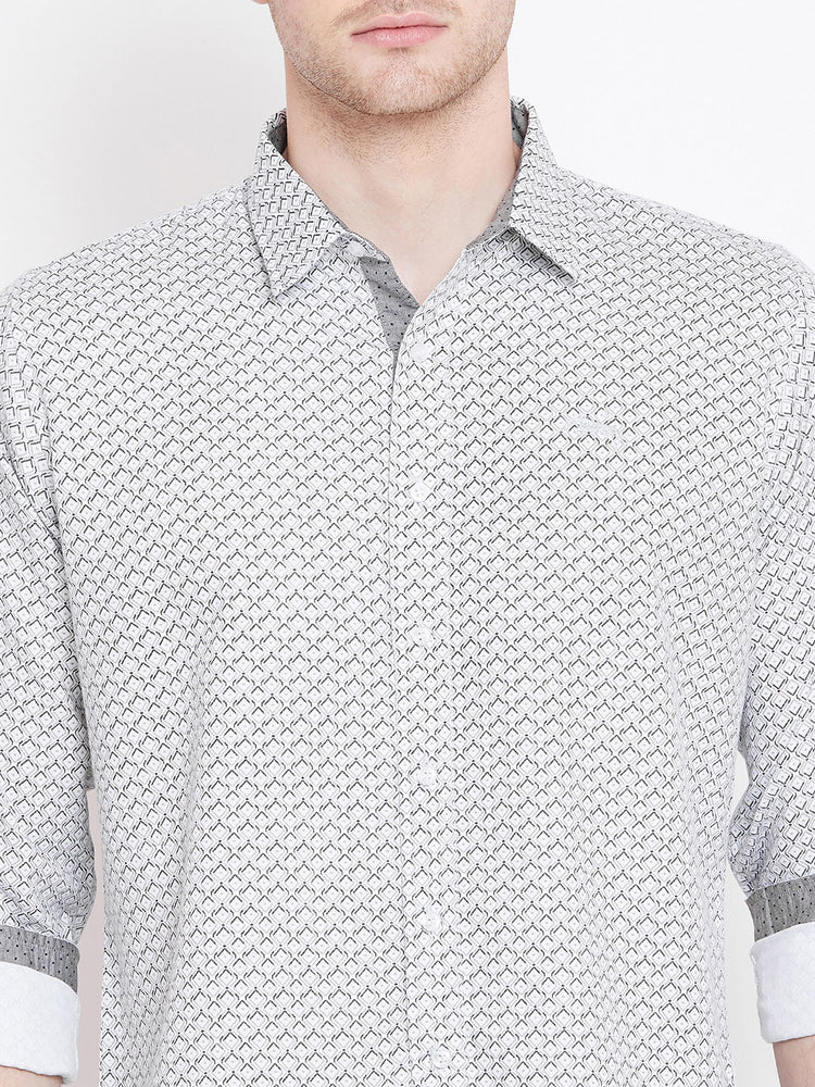Men White Printed Casual Relaxed Fit Shirts - JUMP USA
