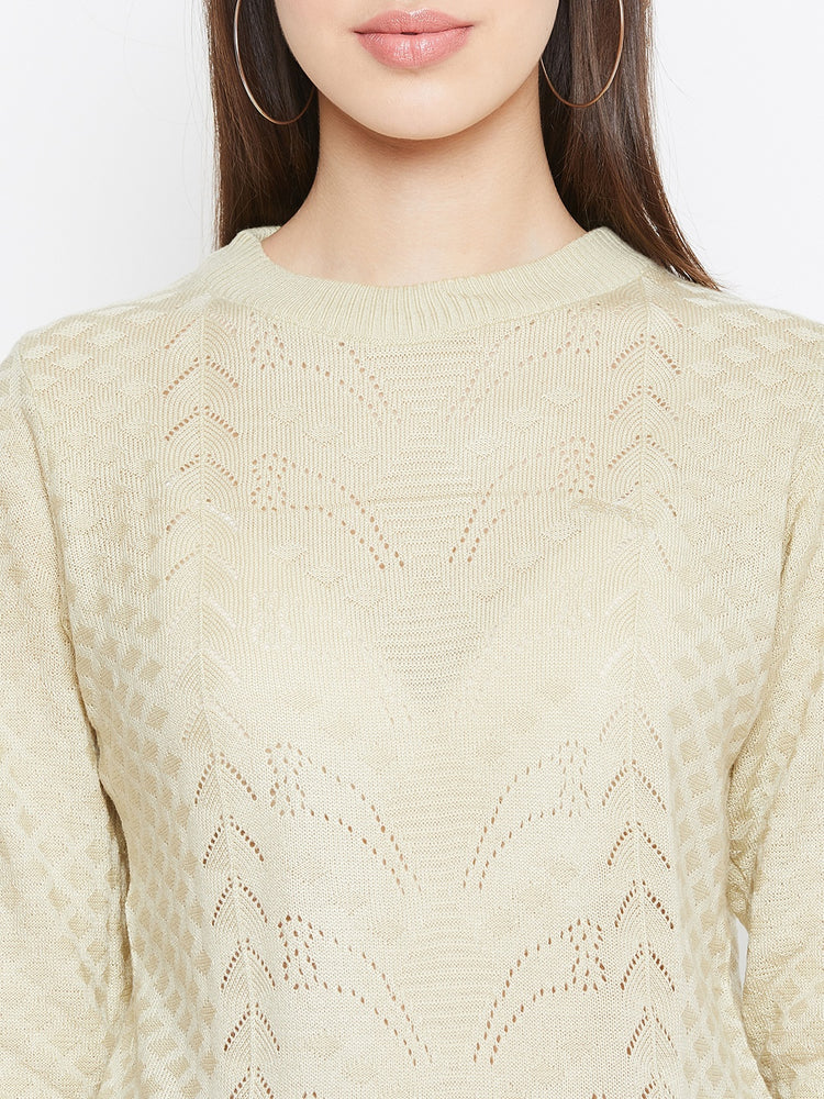 JUMP USA Women Cream Self Design Sweater - JUMP USA
