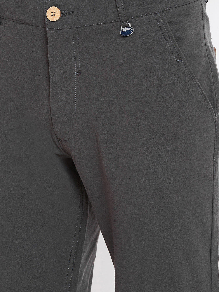 Men Charcoal Solid Casual Regular Fit Trousers - JUMP USA