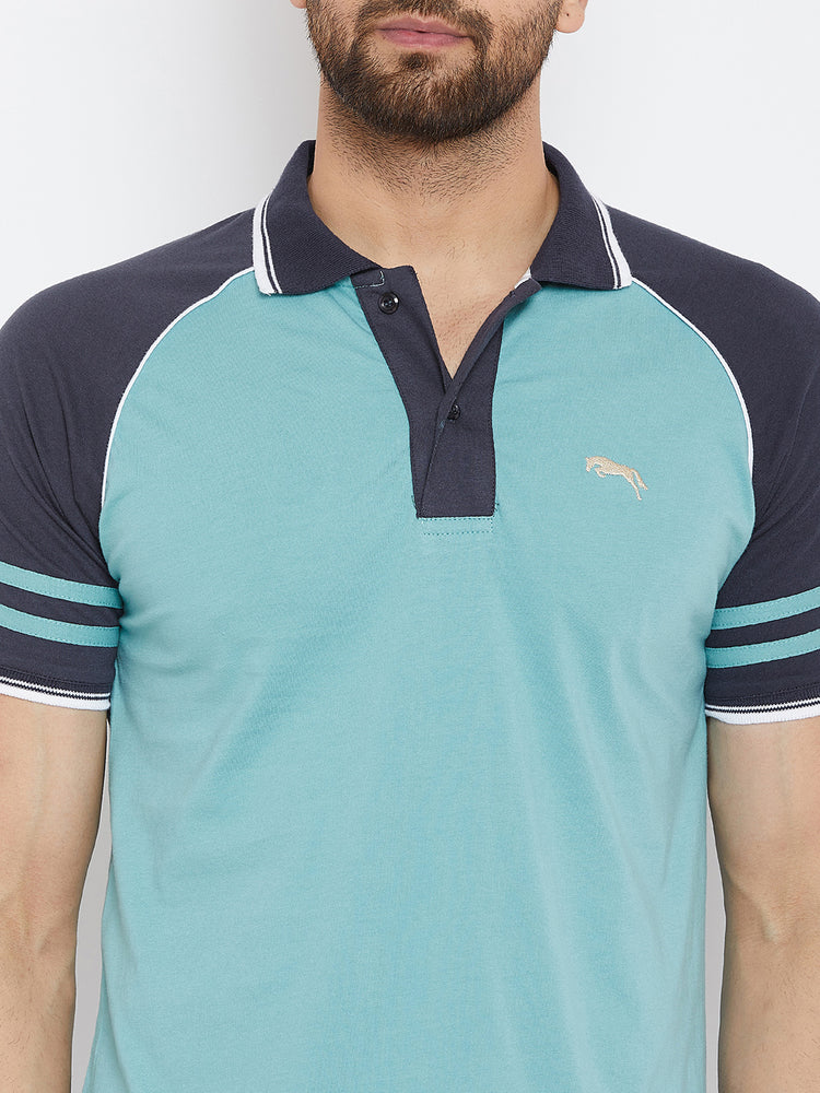 JUMP USA Men Blue Solid Polo Collar T-Shirt - JUMP USA