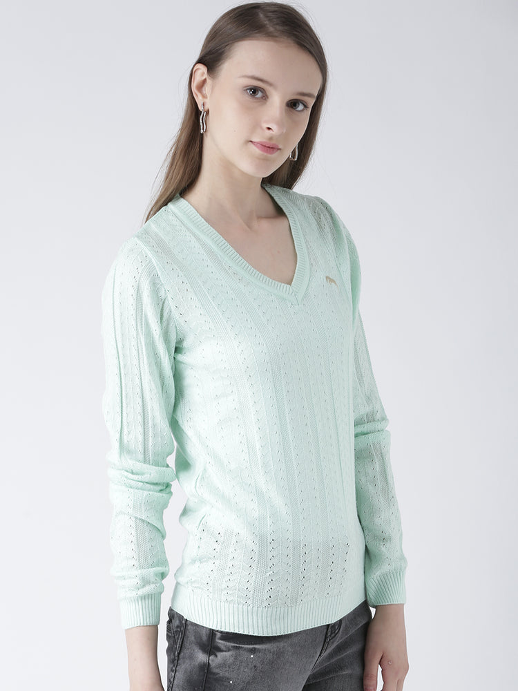 Women Teal Self Design Pullover - JUMP USA