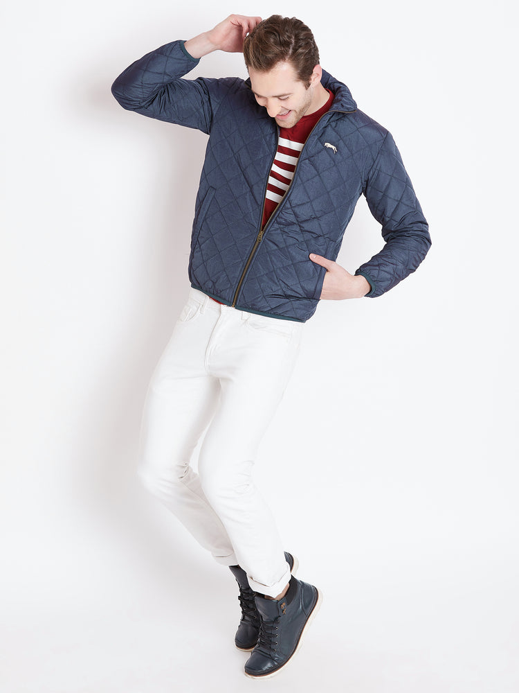 Mens Solid Ec Navy Quilted Jacket - JUMP USA