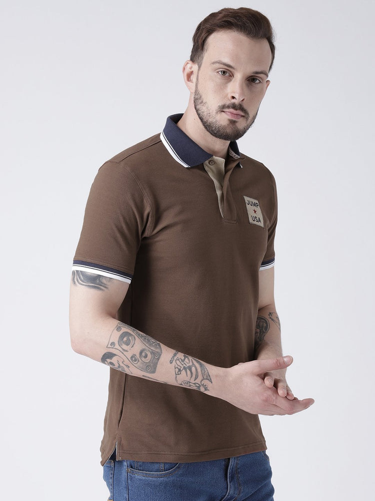 Men Brown Solid Polo T-shirt - JUMP USA