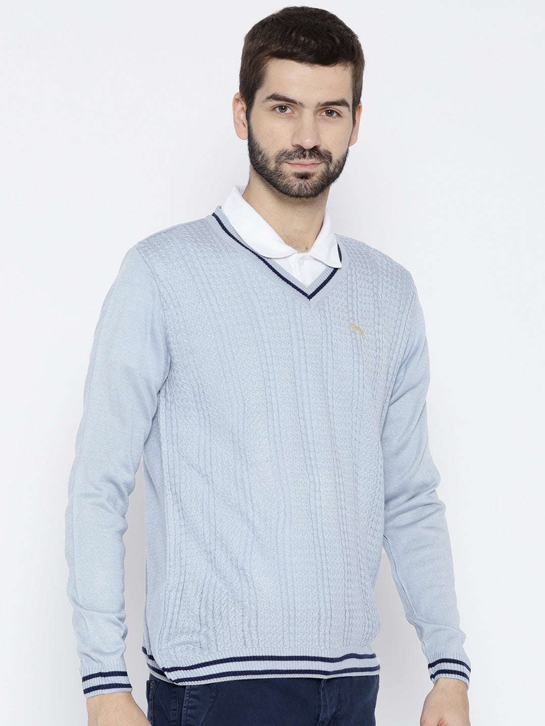 Men Blue Self Design Pullover - JUMP USA