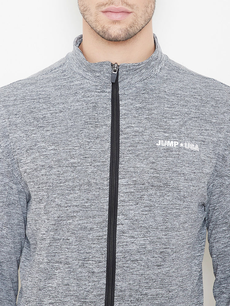 JUMP USA Men Grey Melange Self Design Active wear Jacket - JUMP USA