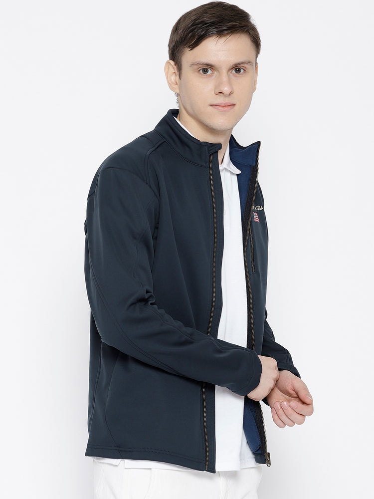 Men Navy Blue Solid Jacket - JUMP USA
