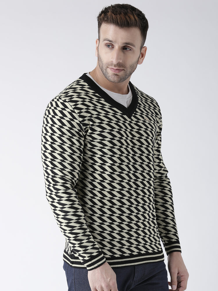 Men Black and Beige Colourblocked Pullover - JUMP USA