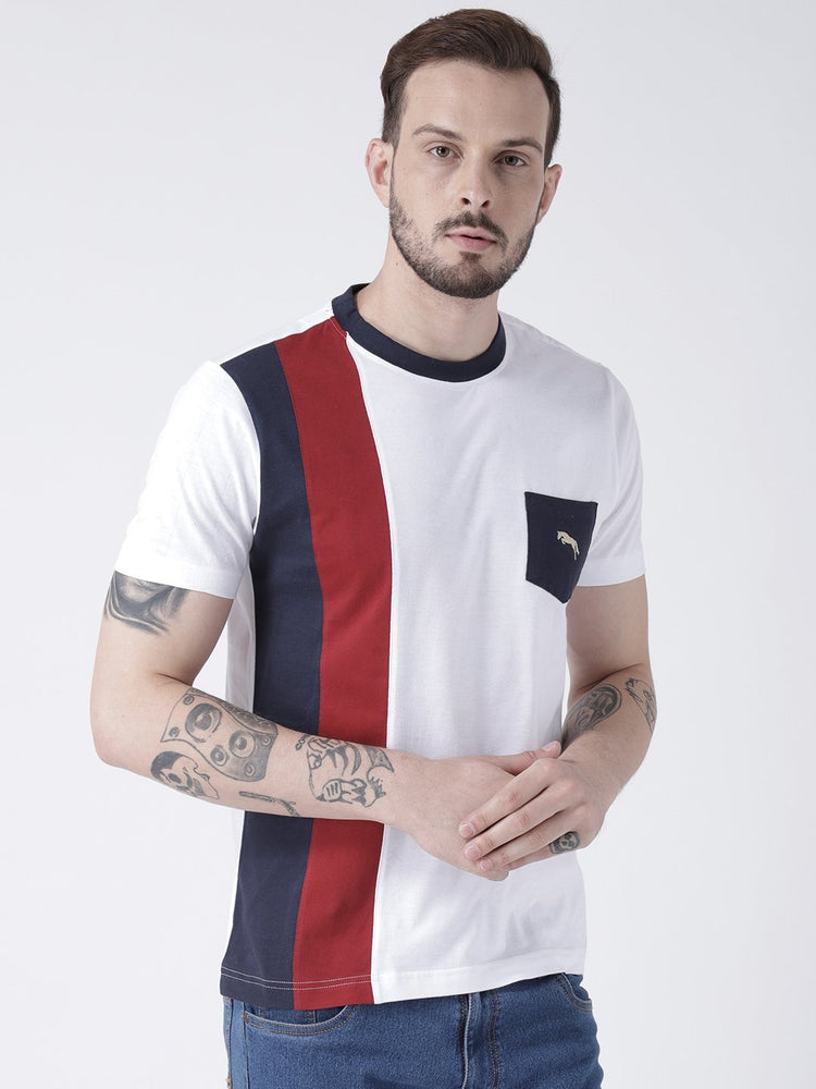 Men White Solid Round Neck T-shirt - JUMP USA