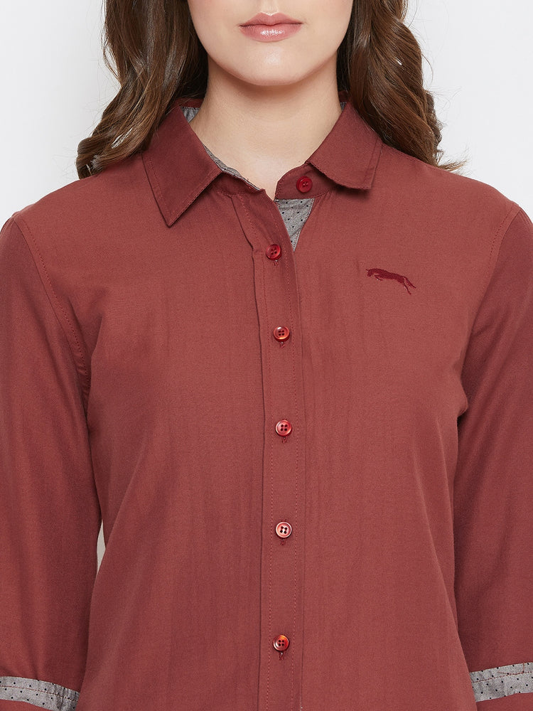 Women Red Solid Casual Slim Fit Shirt - JUMP USA