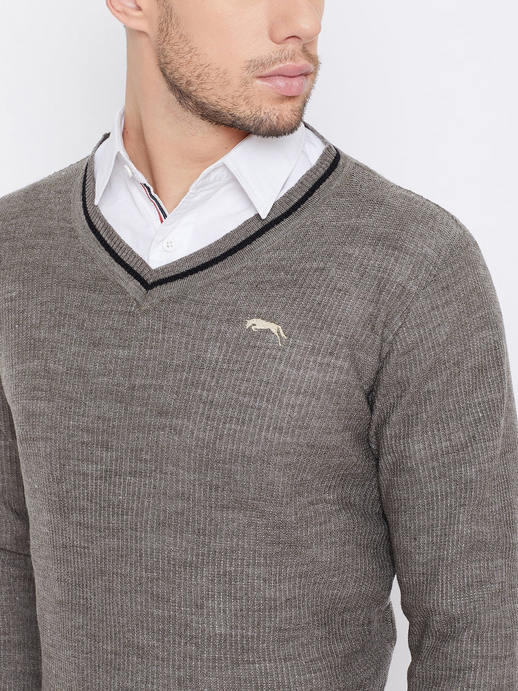 JUMP USA Men Beige Self Design Pullover - JUMP USA