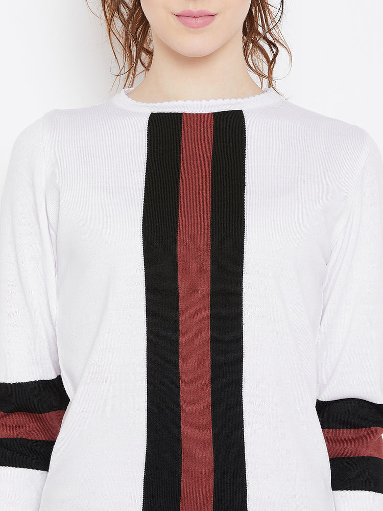 Womens Solid White/Black Sweaters - JUMP USA