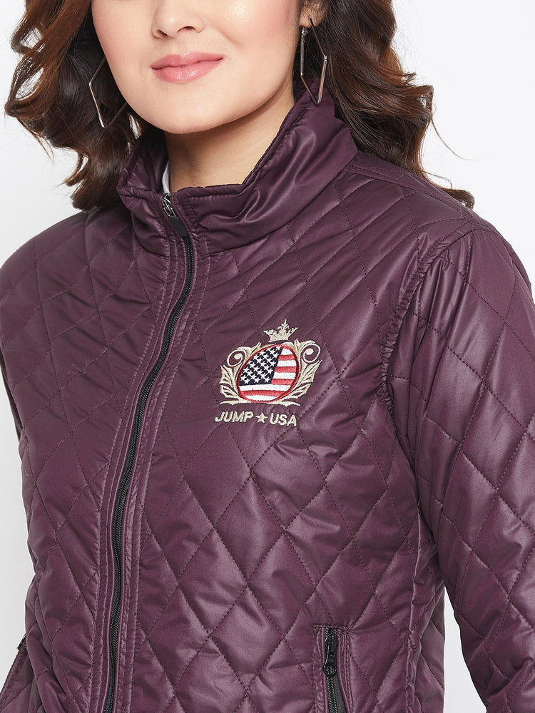JUMP USA Women Wine Self Design Jacket - JUMP USA