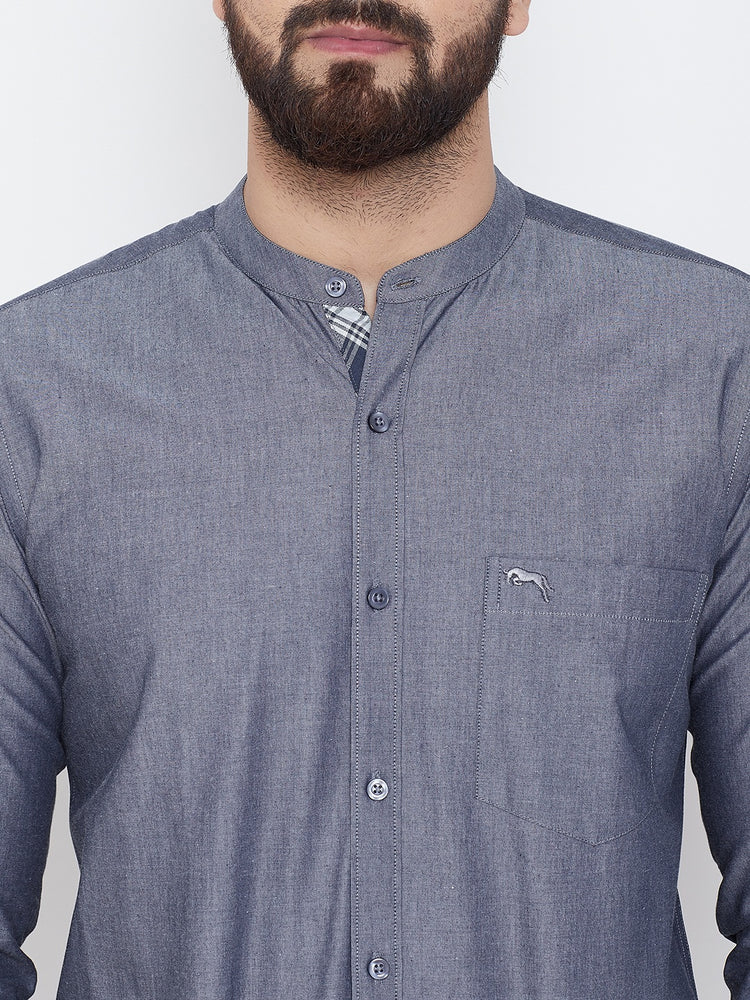 JUMP USA Men Dark Grey Solid Cotton Casual Shirts - JUMP USA