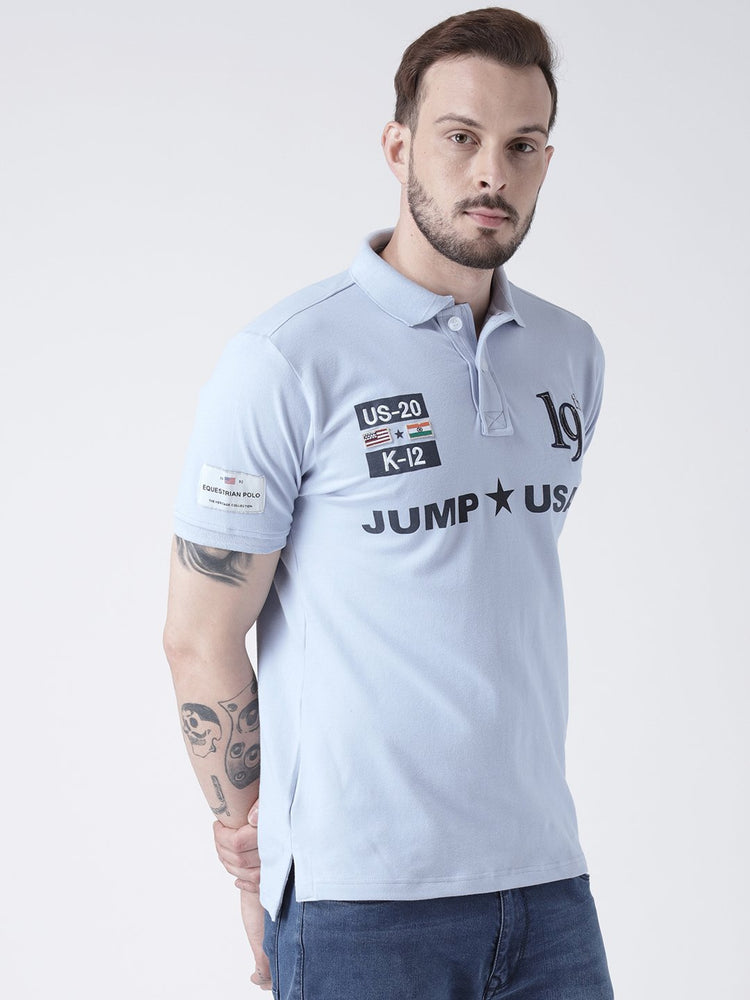 Men Blue Solid Polo T-shirt - JUMP USA