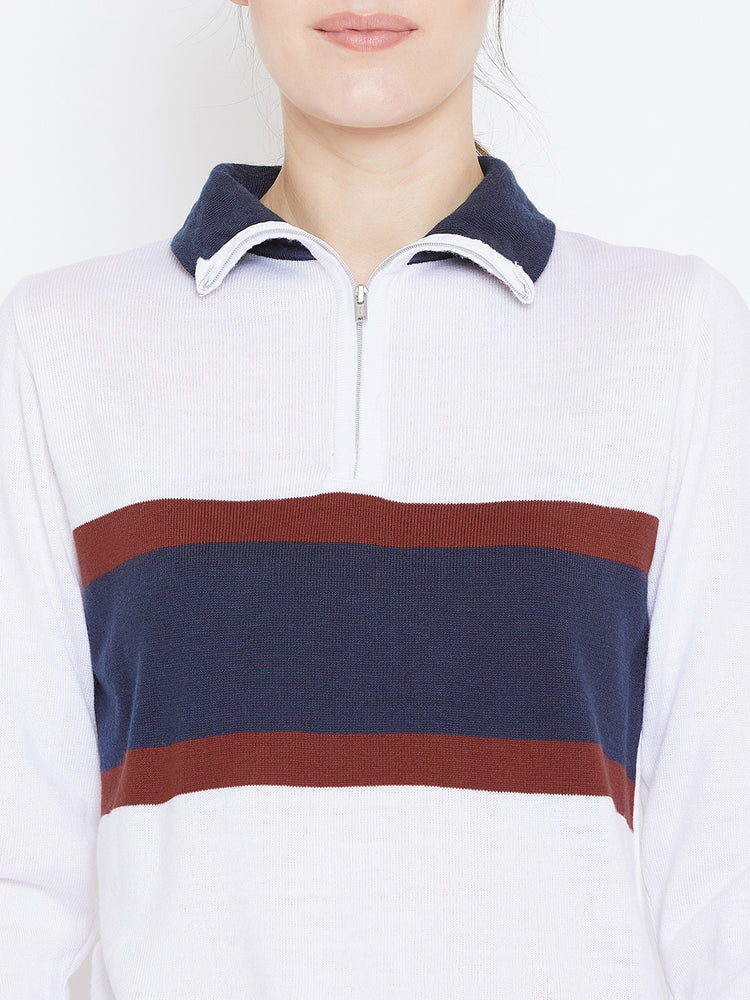 Womens Colourblock White/Ec Navy Sweaters - JUMP USA
