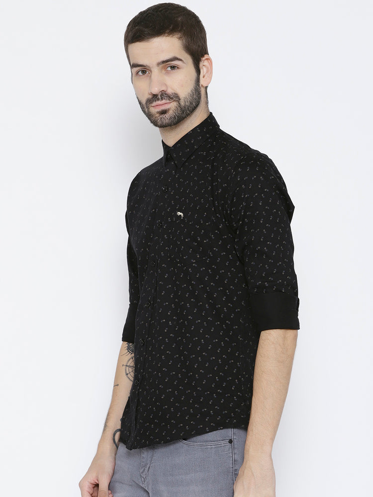 Men Black Slim Fit Printed Casual Shirt - JUMP USA