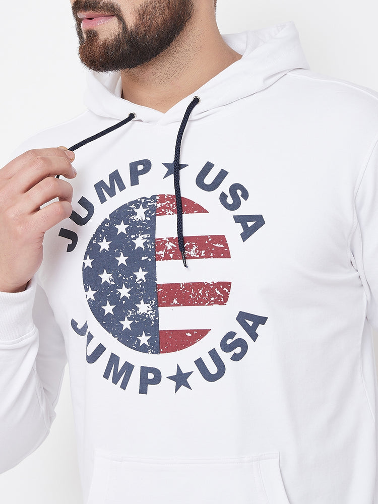 JUMP USA Men White Self Design Hooded Sweatshirt - JUMP USA