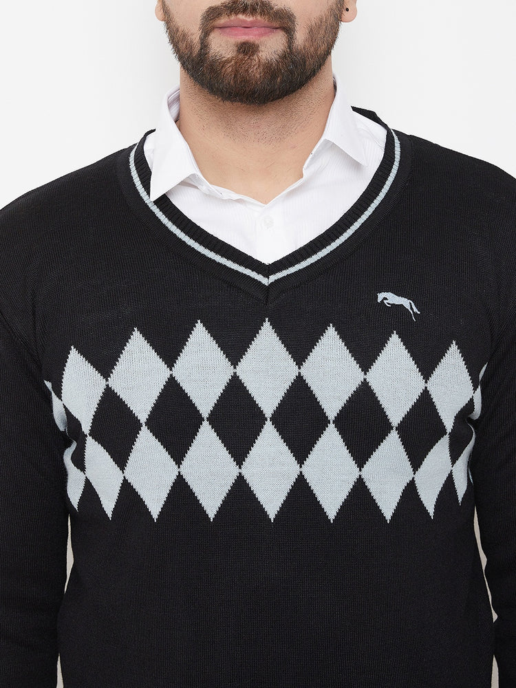 JUMP USA Men Black Self Design Sweater - JUMP USA