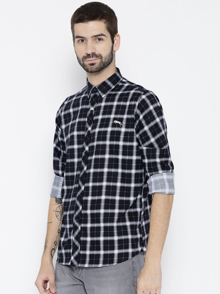 Men Beige Regular Fit Checked Casual Shirt - JUMP USA