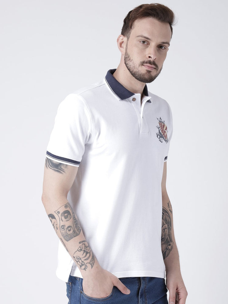 Men White Solid Polo T-shirt - JUMP USA