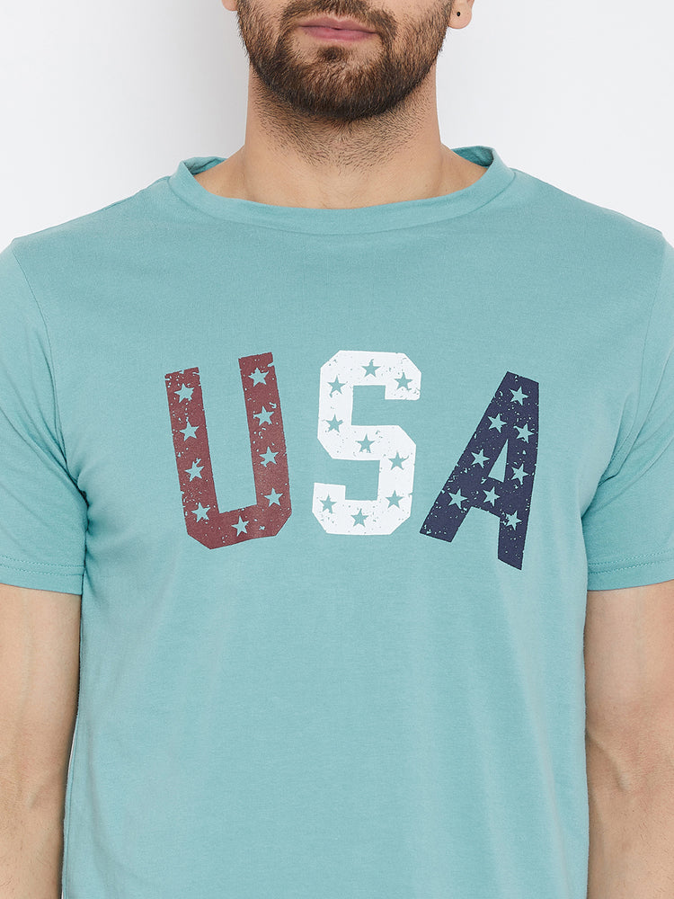 JUMP USA Men Blue Solid Round Neck T-Shirt - JUMP USA