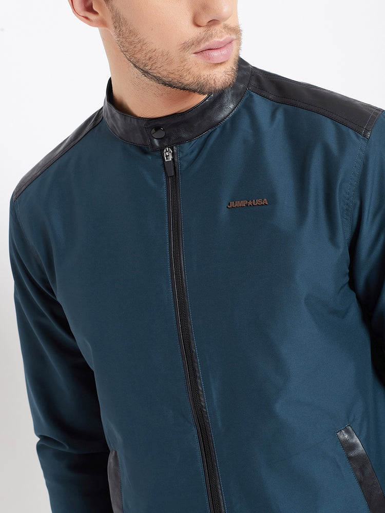 JUMP USA Men Teal Solid Casual Bomber Jacket - JUMP USA