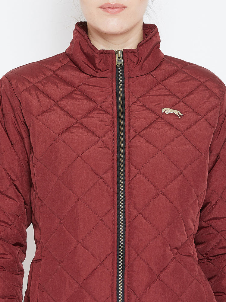 Womens Solid Ec Red Quilted Jacket - JUMP USA
