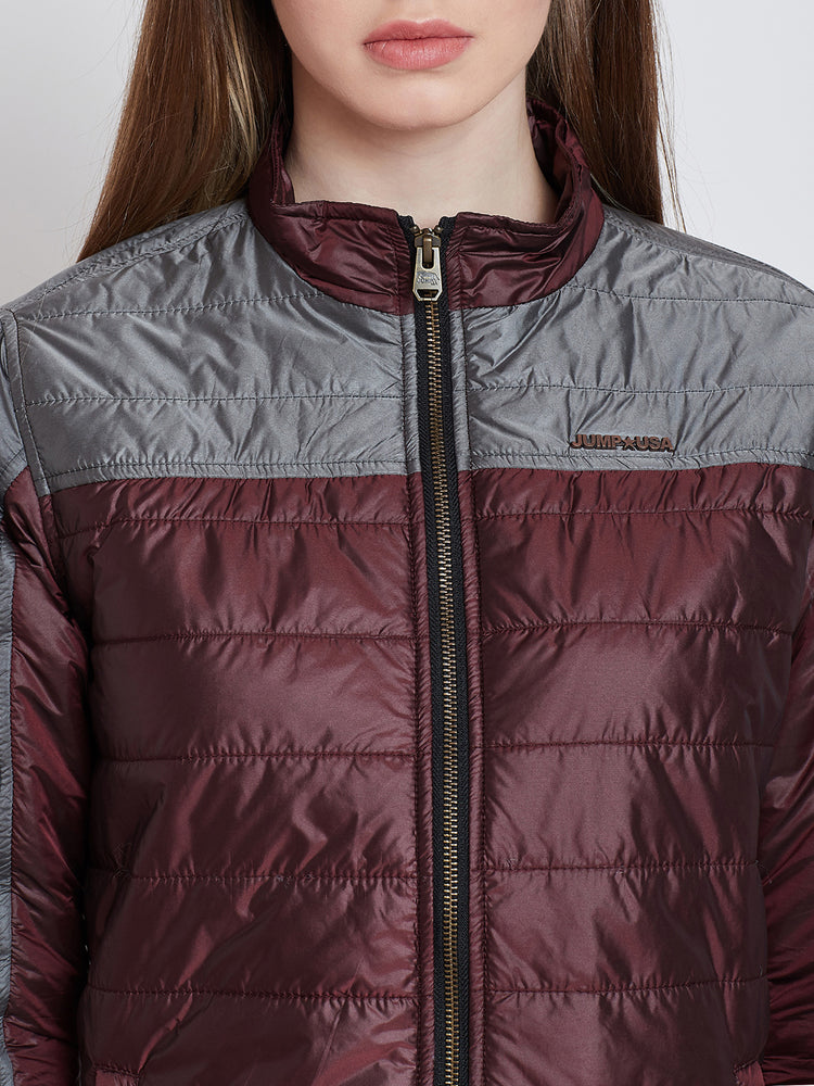 Women Casual Maroon Quilted Jacket - JUMP USA