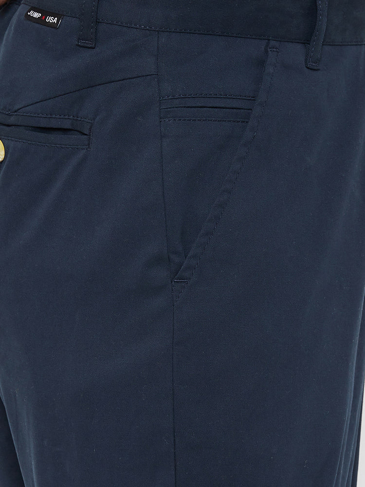 JUMP USA Men Navy Blue Casual Regular Fit Trousers - JUMP USA